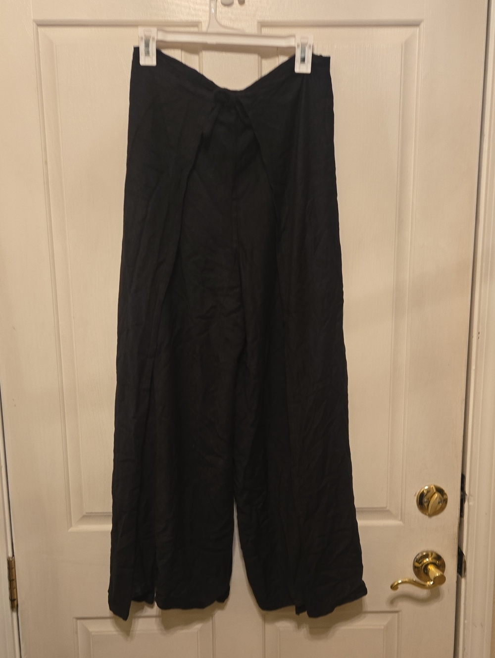 Black Wide-Leg Tie Waist Pants Wrap Around OS